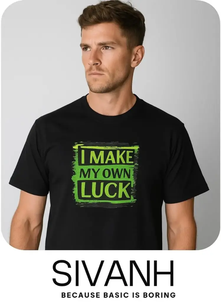 Black Round Neck Own Luck T-Shirt 
