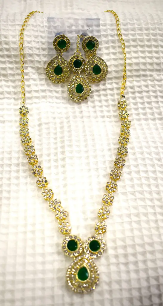 Green & Silver Zircon Earring & Necklace Set