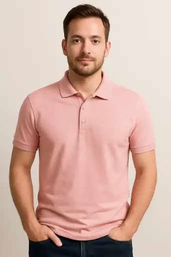 [SVTSHIRTPLAINPINKPOLOXL0001] Pink Plain Polo Neck T-shirt